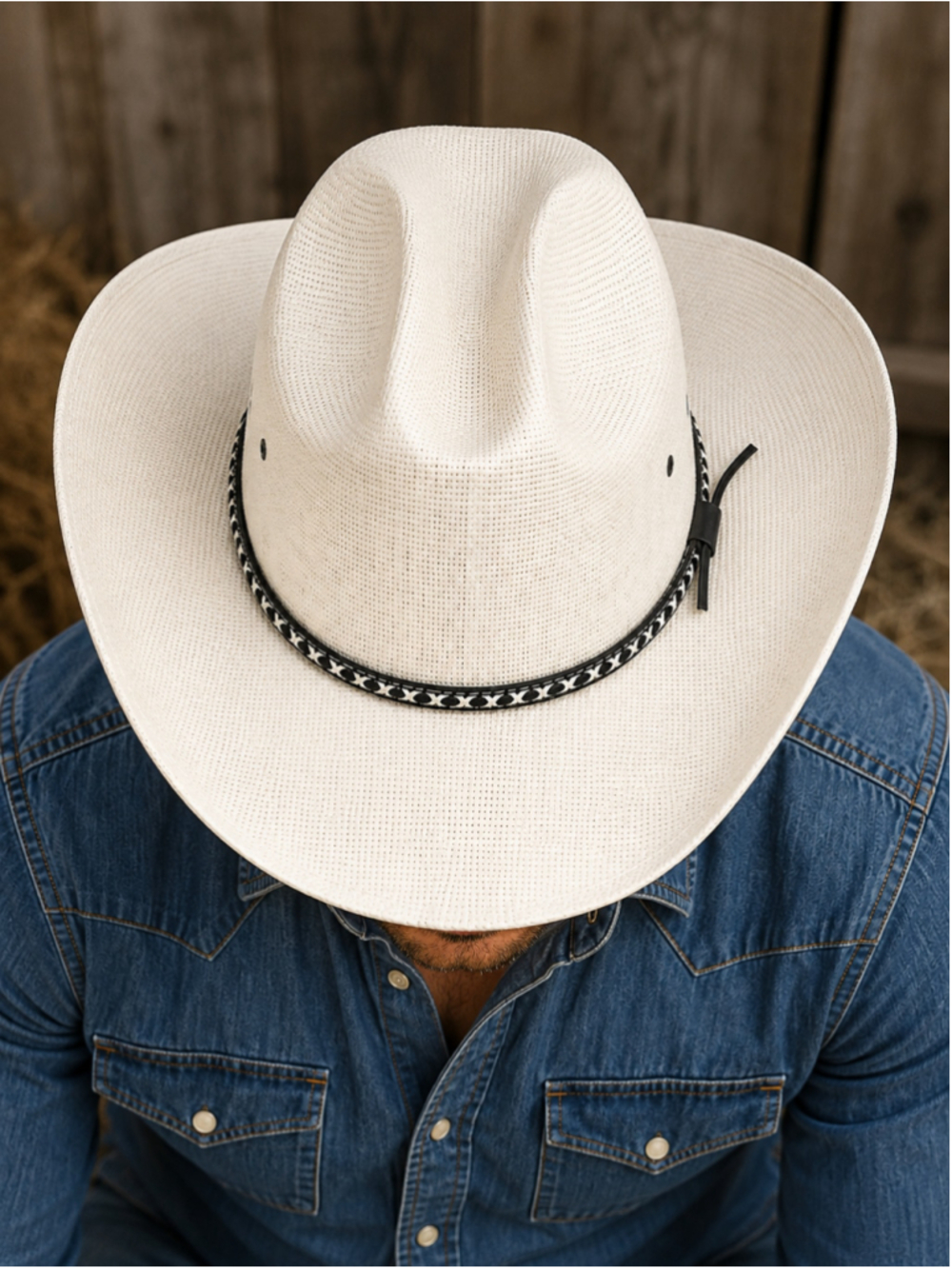 New White Straw Cowboy Hat – Cattleman Crease 4.1” Wide Brim – XL/XXL - Picture 2 of 9